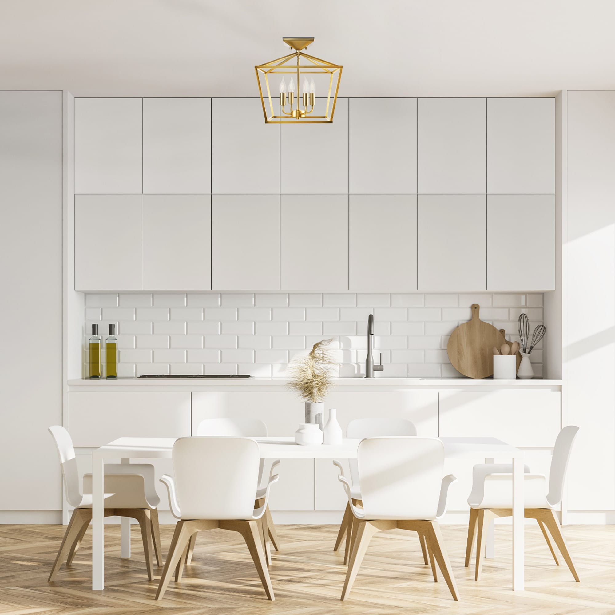 4 -Light 14-in Brass Semi Flush Mount Light