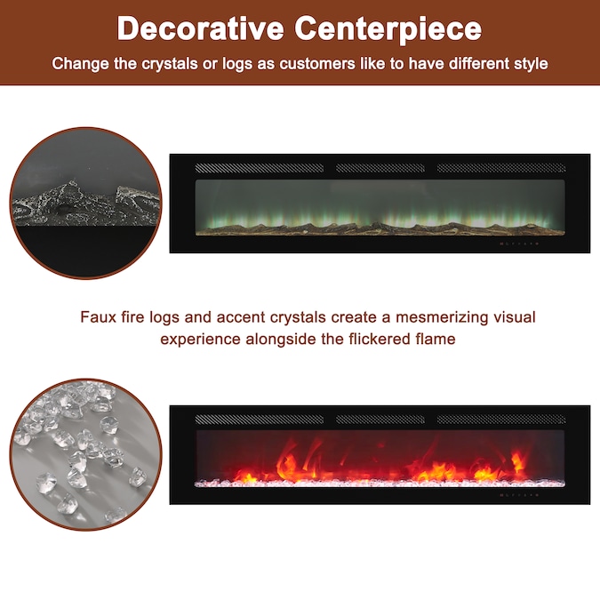 Mondawe 72-in W Black Fan-forced Wall-mount Electric Fireplace with Remote Control Included - Image 6