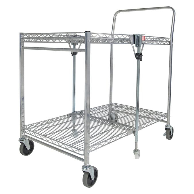 Bostitch Stowaway Folding Cart, Large Chrome, Portable Work Bench with Dual Shelves, 500 lbs Capacity