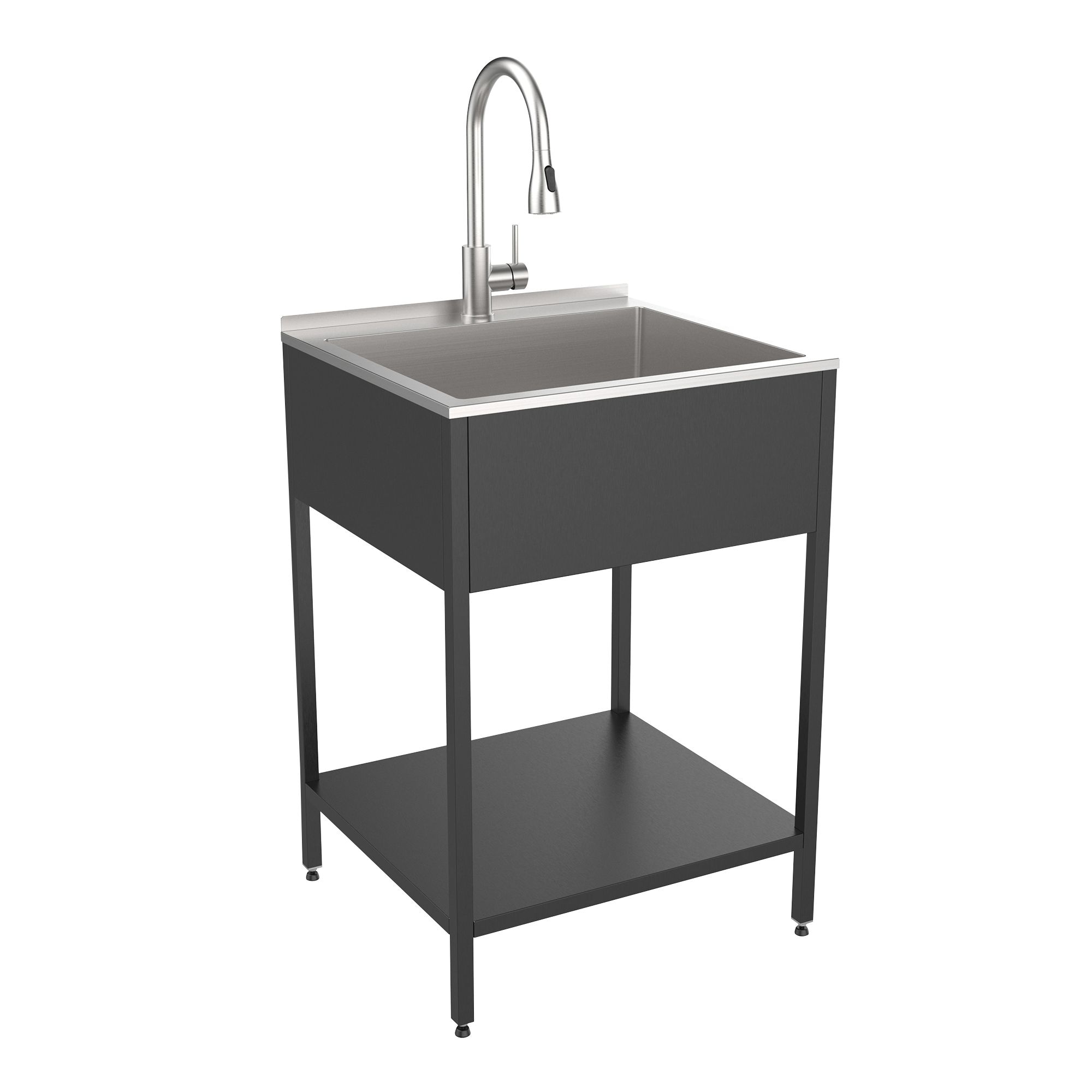22.1-in x 24-in 1 -Basin Matte Black Freestanding Laundry sink with Faucet