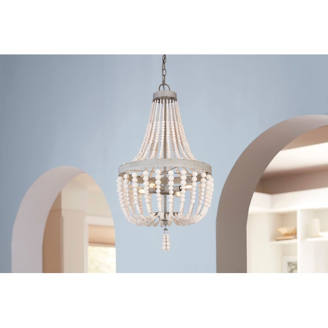 allen + roth Cait 4-Light Off White Transitional Teardrop Medium Hanging Pendant Light