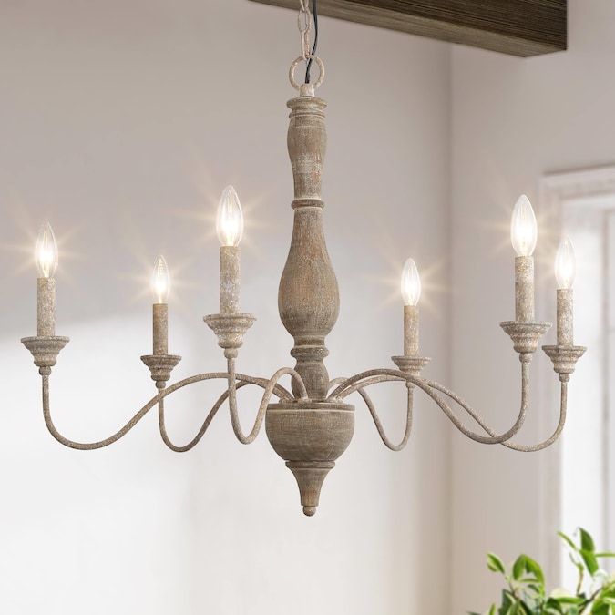 LNC Andromeda 6-Light Distressed White French Country/Cottage LED Dry rated Chandelier