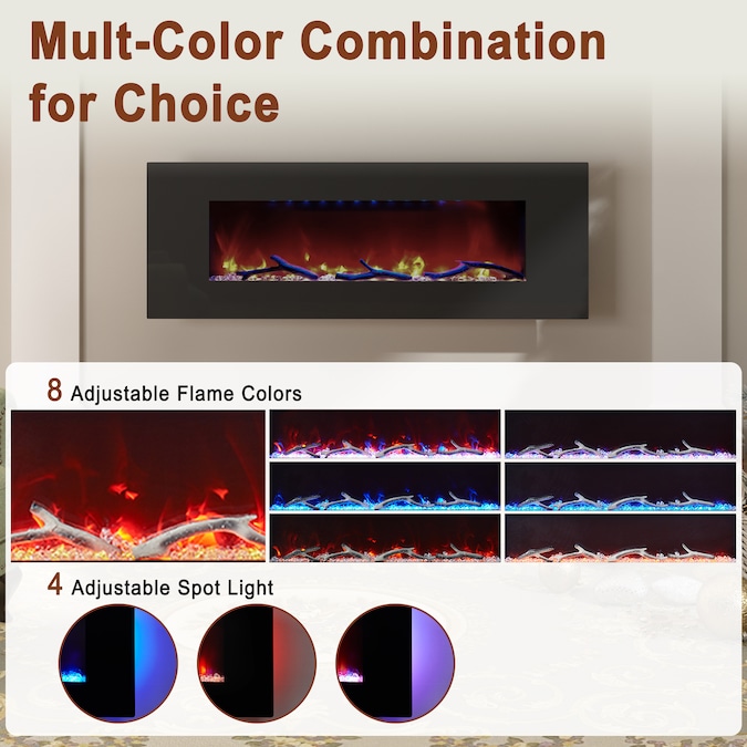 Mondawe 50-in W Black Fan-forced Wall-mount Electric Fireplace with Remote Control Included - Image 7