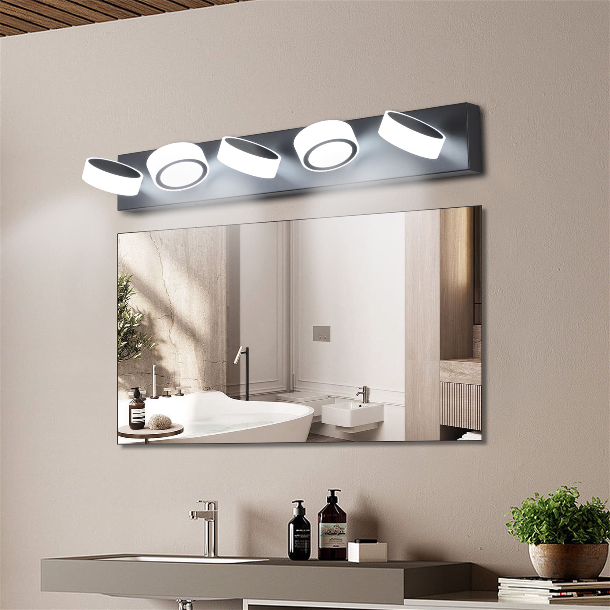 Vanity Light 37-in 5 -Light Matte Black Integrated LED Modern/contemporary Vanity light