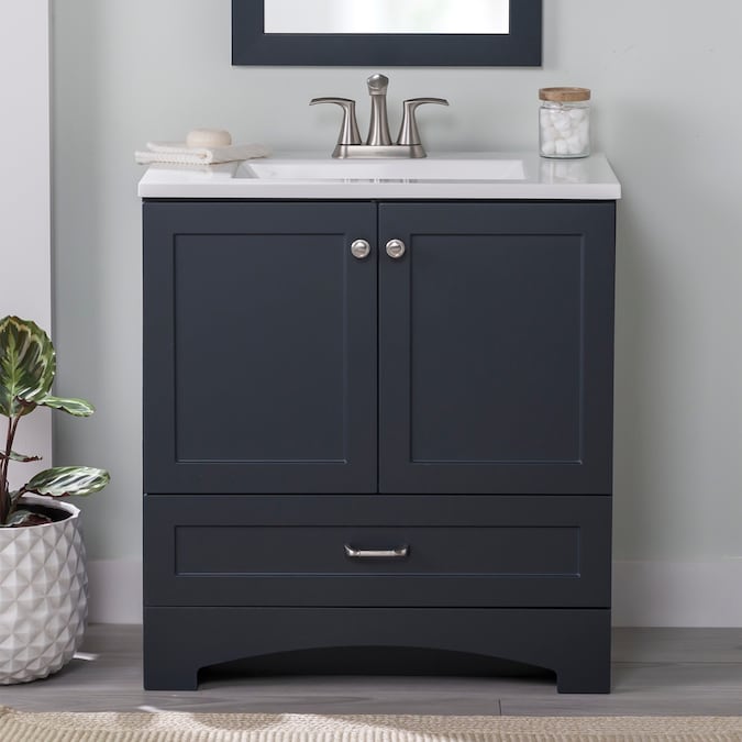 Diamond NOW Cassidy 30-in Deep Blue Single Sink Bathroom Vanity with White Cultured Marble Top