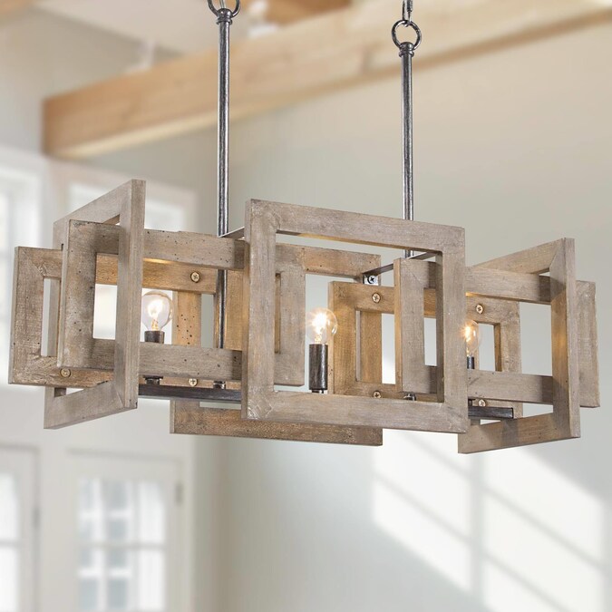 Uolfin 3-Light Distressed Gray Farmhouse LED Dry rated Chandelier