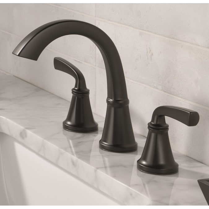 Delta Geist Matte Black Widespread 2-Handle WaterSense Bathroom Sink Faucet with Drain