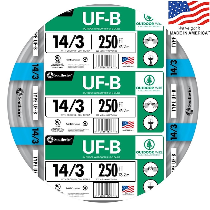 Southwire 250-ft 14/3 Solid UF-B Wire W/G (By-the-roll)