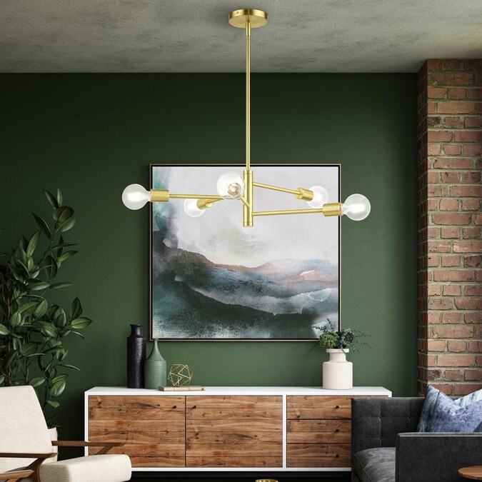 Livex Lighting Bannister 5-Light Satin Brass Modern/Contemporary Damp Rated Chandelier - Image 9