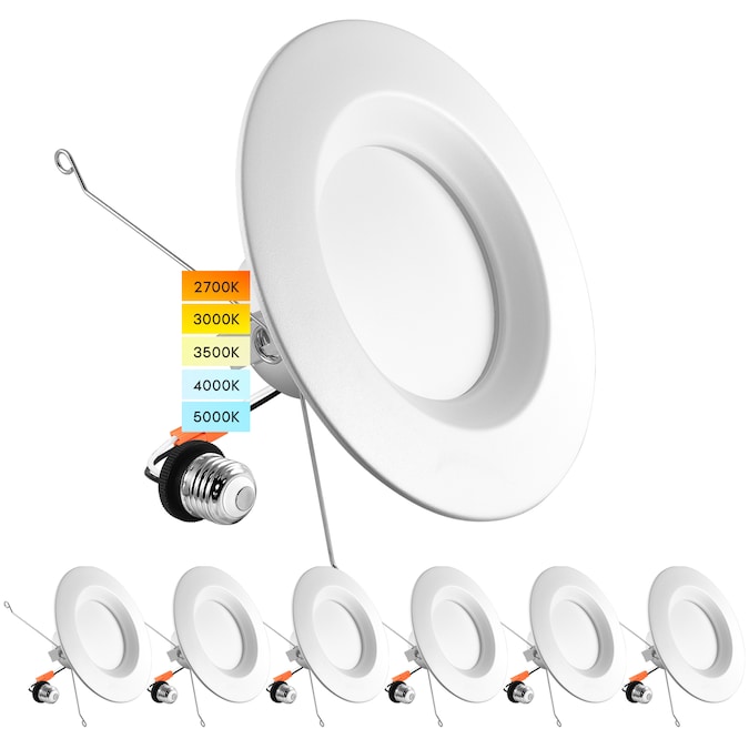 Luxrite White 5-in or 6-in 1100-Lumen Switchable Round Dimmable LED Canned Shower Recessed Downlight (6-Pack)