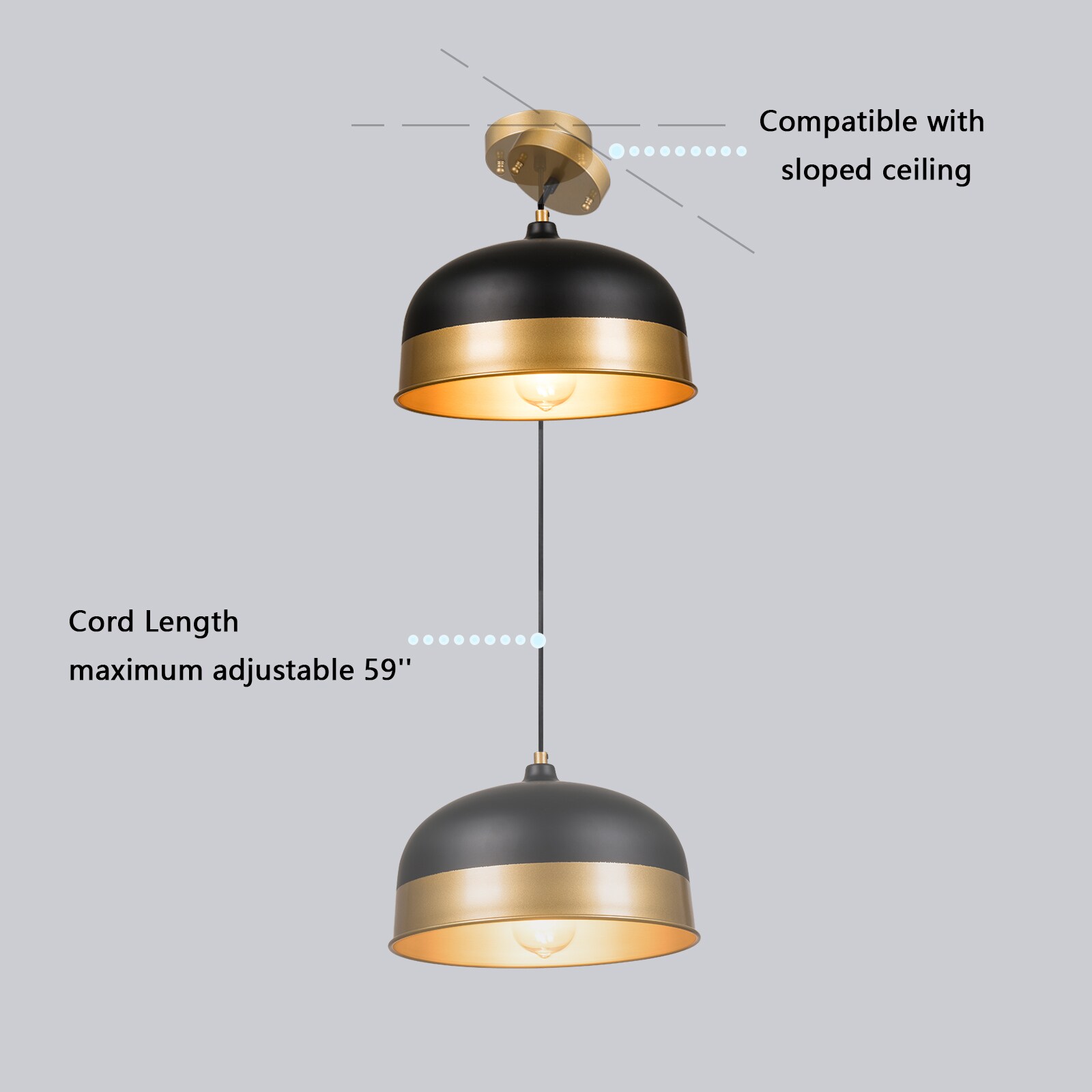 Classical simplicity 2 -Light Matte Black Modern/contemporary Dome Medium Hanging Pendant light - Image 8