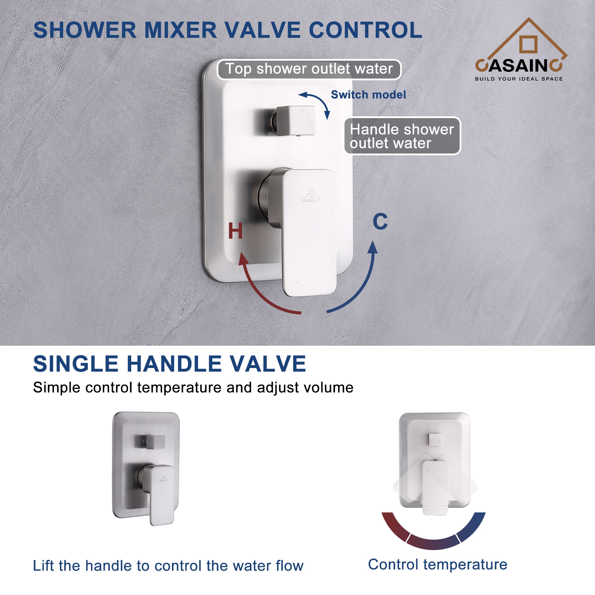 Shower system Brushed Nickel 1-handle Single function 10-Inches Square Shower Faucet with Valve - Image 4