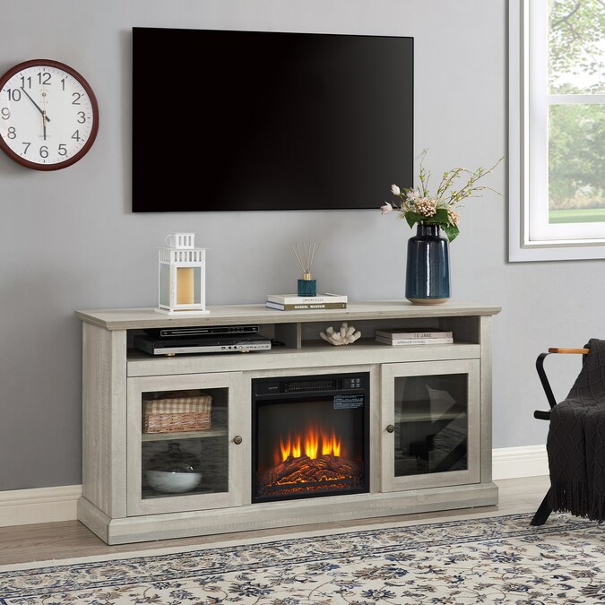 Sunrinx 60-in W Gray TV Stand with Fan-forced Flat Wall Electric Fireplace with Remote Control Included - Image 4