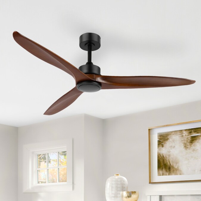 GETLEDEL 60-in Black with Walnut Blades Indoor Propeller Ceiling Fan and Remote (3-Blade) - Image 9