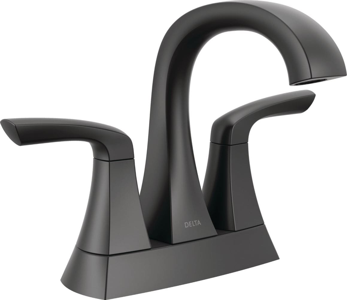 Lacey Matte Black 4-in centerset 2-handle WaterSense Mid-arc Residential Handle Bathroom Sink Faucet with Drain