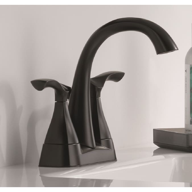 Delta Sandover Matte Black 4-in centerset 2-Handle WaterSense Bathroom Sink Faucet with Drain