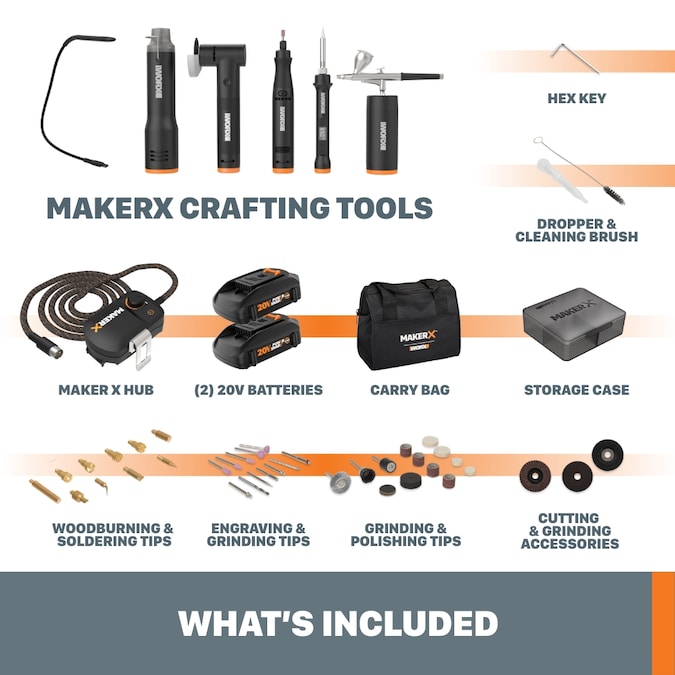 WORX MakerX Variable Cordless 20-volt Max Crafting Rotary Tool Kit - Image 9