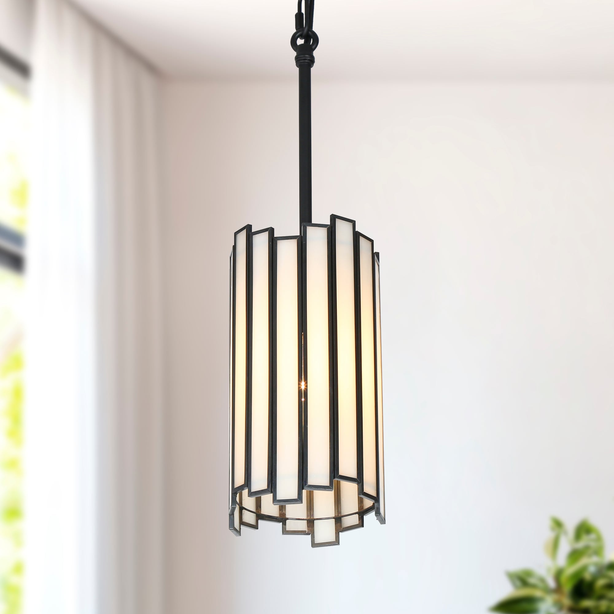 Hemaaolay 1 -Light Matte Black and White Art Glass Modern/contemporary Art glass Geometric Mini Hanging Pendant light