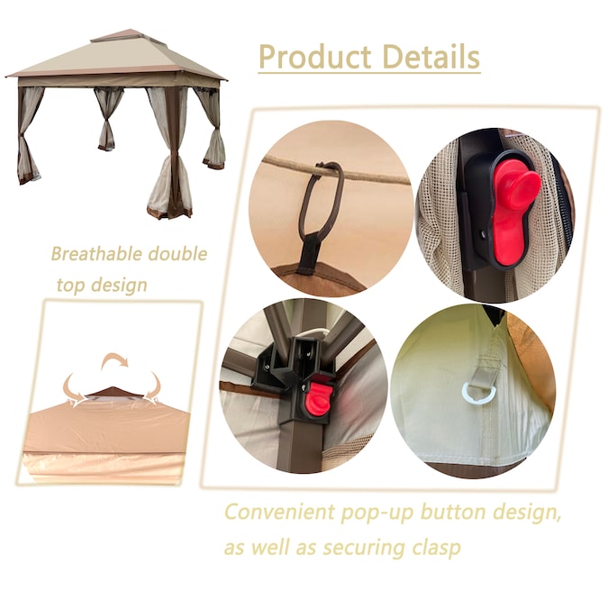 CASAINC 11-ft x 11-ft Square Brown Pop-up Canopy - Image 5