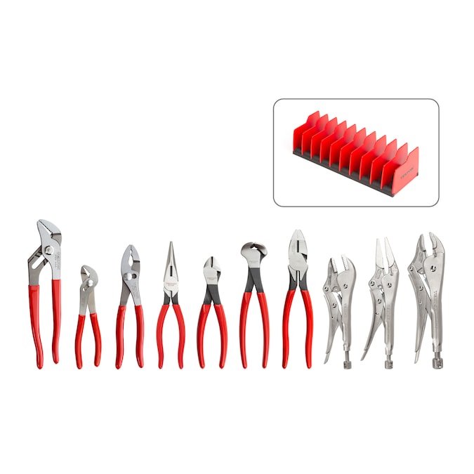TEKTON 10-Pack Assorted Pliers Set for Automotive Applications - Gray Finish, Multiple Colors - Locking, Slip Joint, Long Nose, Diagonal, and More