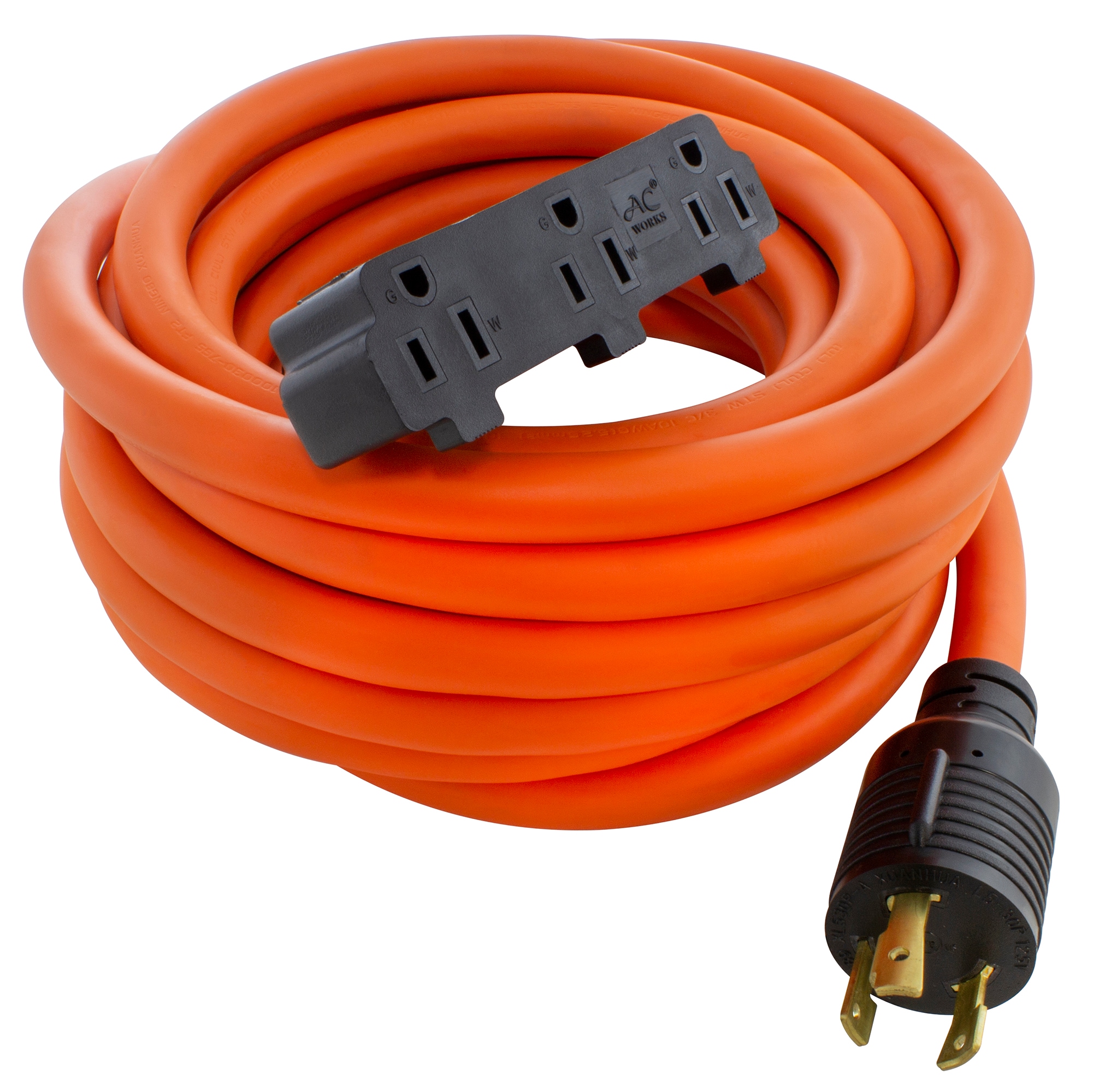 30A L5-30P to Three 5-15R 25-ft 10 / 3 3 Prong Orange Indoor/Outdoor STW Heavy Duty Locking Extension Cord