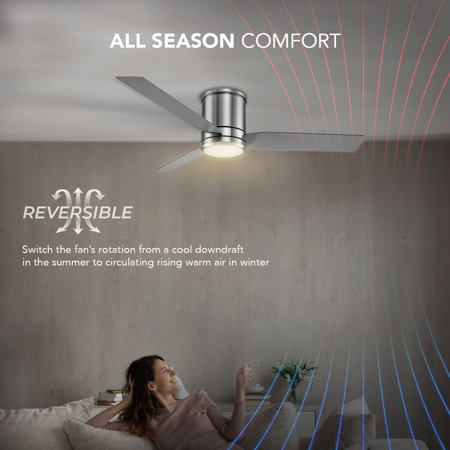 Caledon 52-in Color-Changing Integrated LED Outdoor Flush Mount Smart Brushed Nickel with Gray Blades Ceiling Fan With Light - Remote Included ( 3 -Blade ) - Image 5