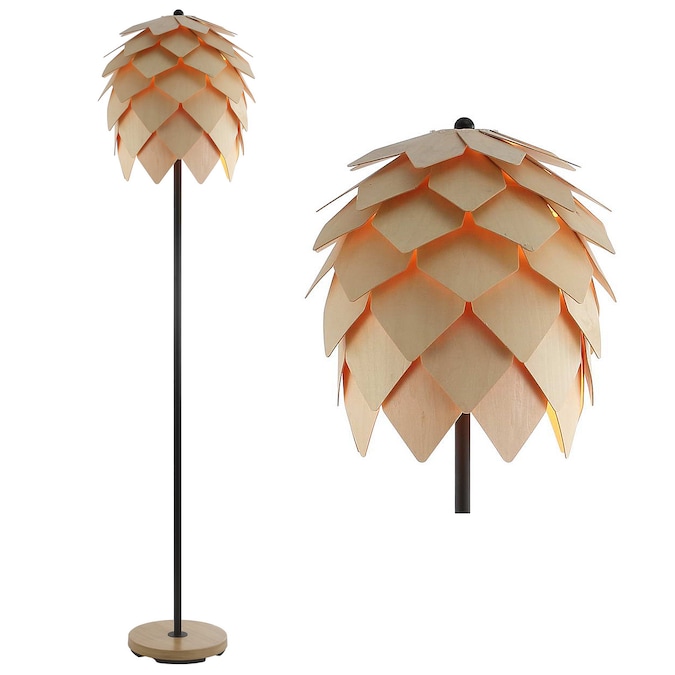JONATHAN  Y Simon Pinecone Wood/Metal Contemporary 63-in Natural/Black Shaded Floor Lamp