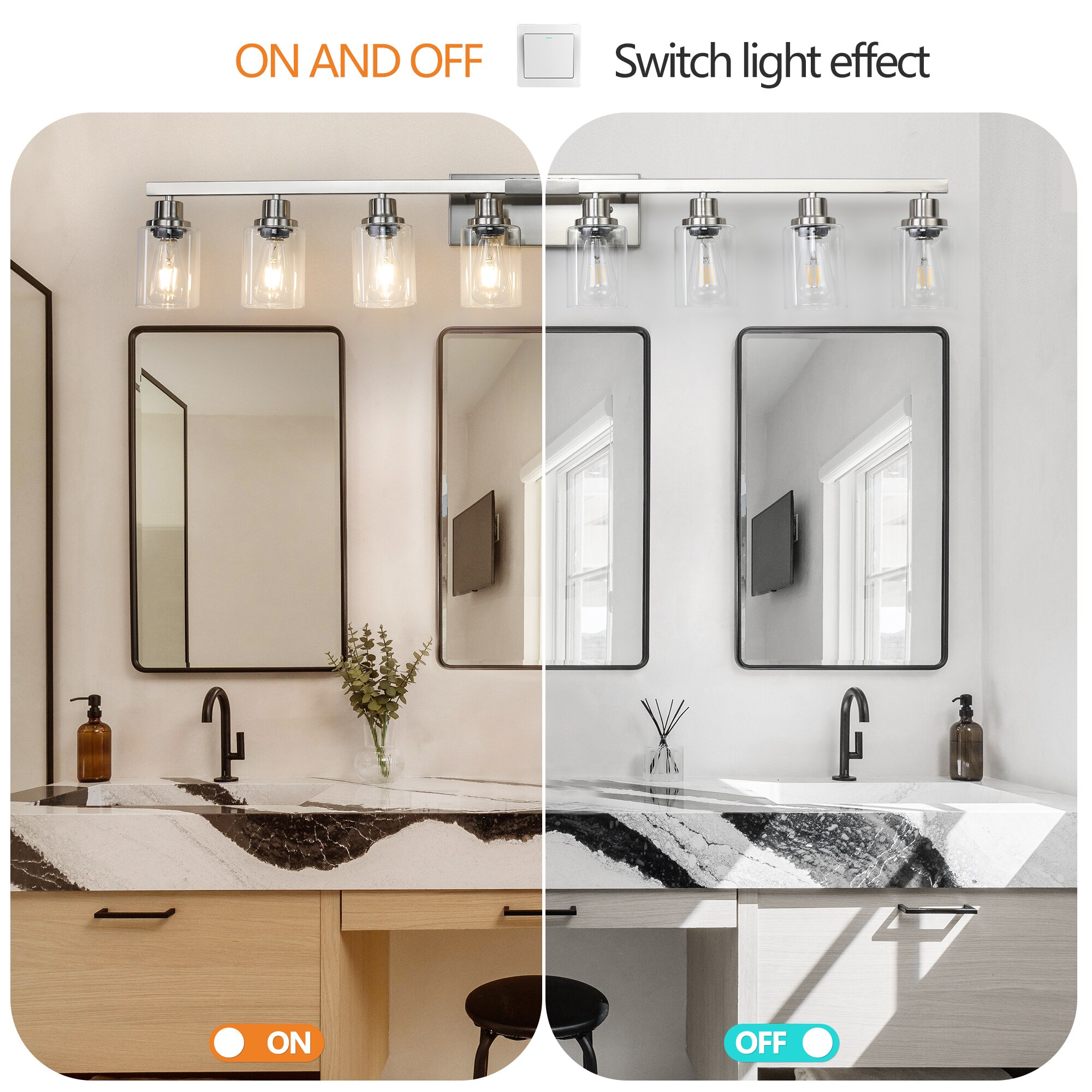 Vanity Light with Clear Glass Shades 51.2-in 8 -Light Brushed Nickel Modern/contemporary Vanity light - Image 6