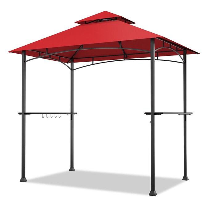 Forclover 8-ft x 5-ft Outdoor Grill Gazebo 8 x 5 Ft Rectangle Red Metal Polyester Roof Grill Gazebo
