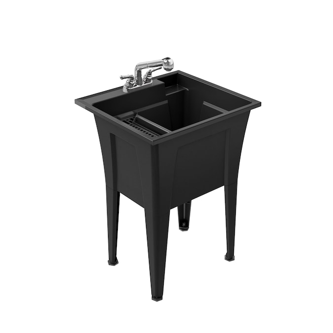 RuggedTub 24.25-in x 22-in 1-Basin Black Freestanding Utility Tub with Drain and Faucet