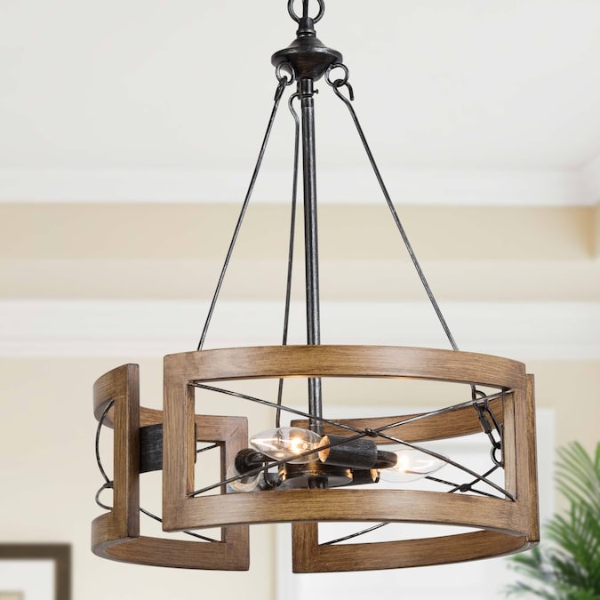 LNC Martin 3-Light Brown Farmhouse LED Dry rated Chandelier
