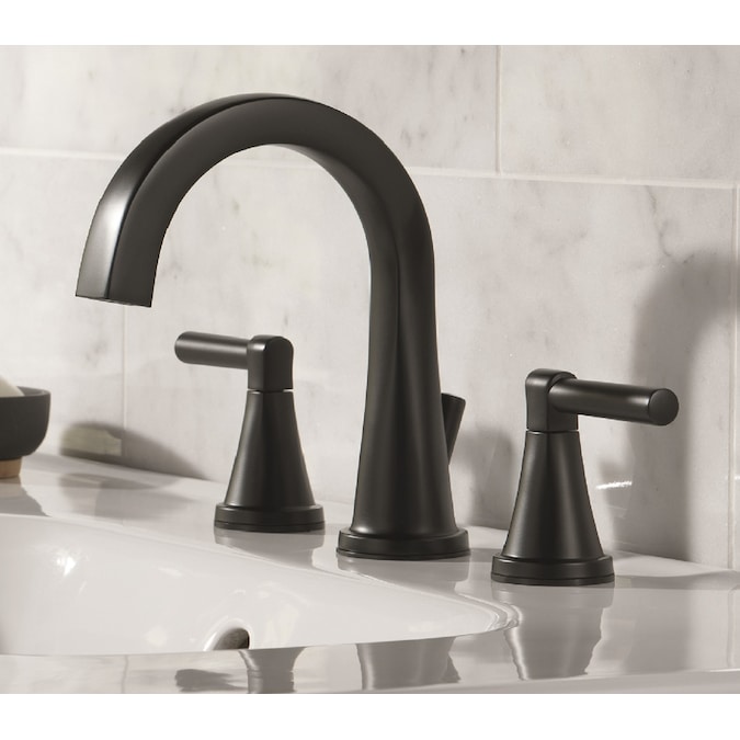 Delta Becker Matte Black Widespread 2-Handle WaterSense Bathroom Sink Faucet with Drain