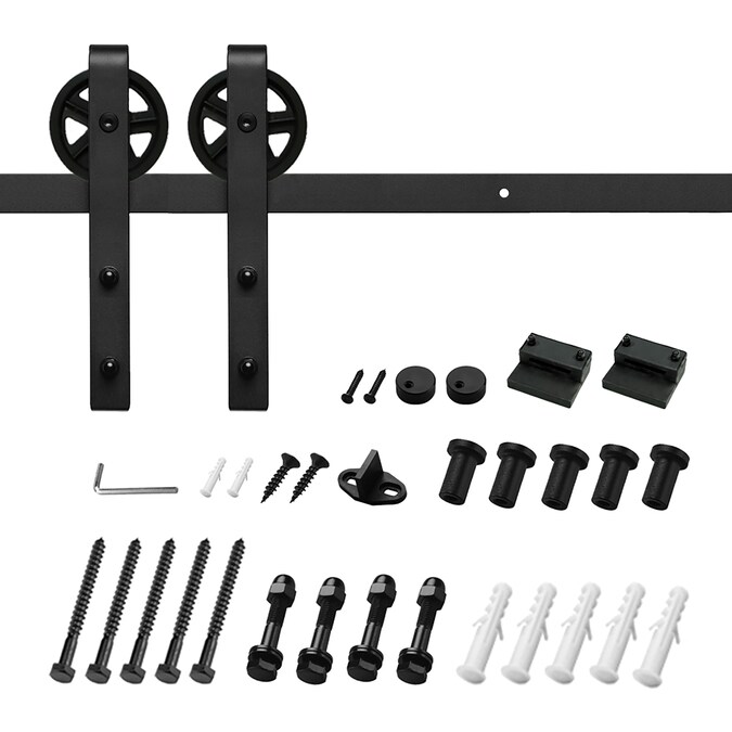 Clihome 78-in Matte Black Indoor/Outdoor Wagon Wheel Single Barn Door Hardware Kit