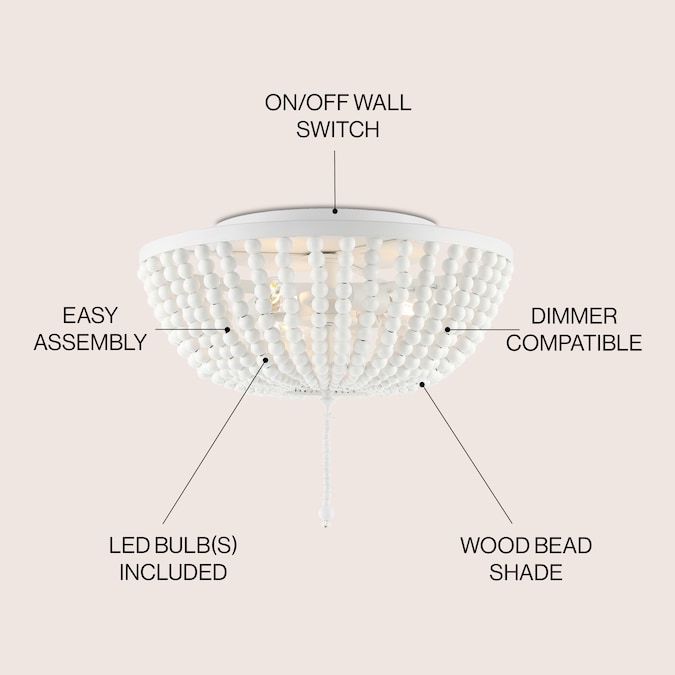 JONATHAN Y Allison Wood Beaded/Metal Shabby Chic Farmhouse 3-Light 15-in Antique White Led, Flush Mount Light - Image 4