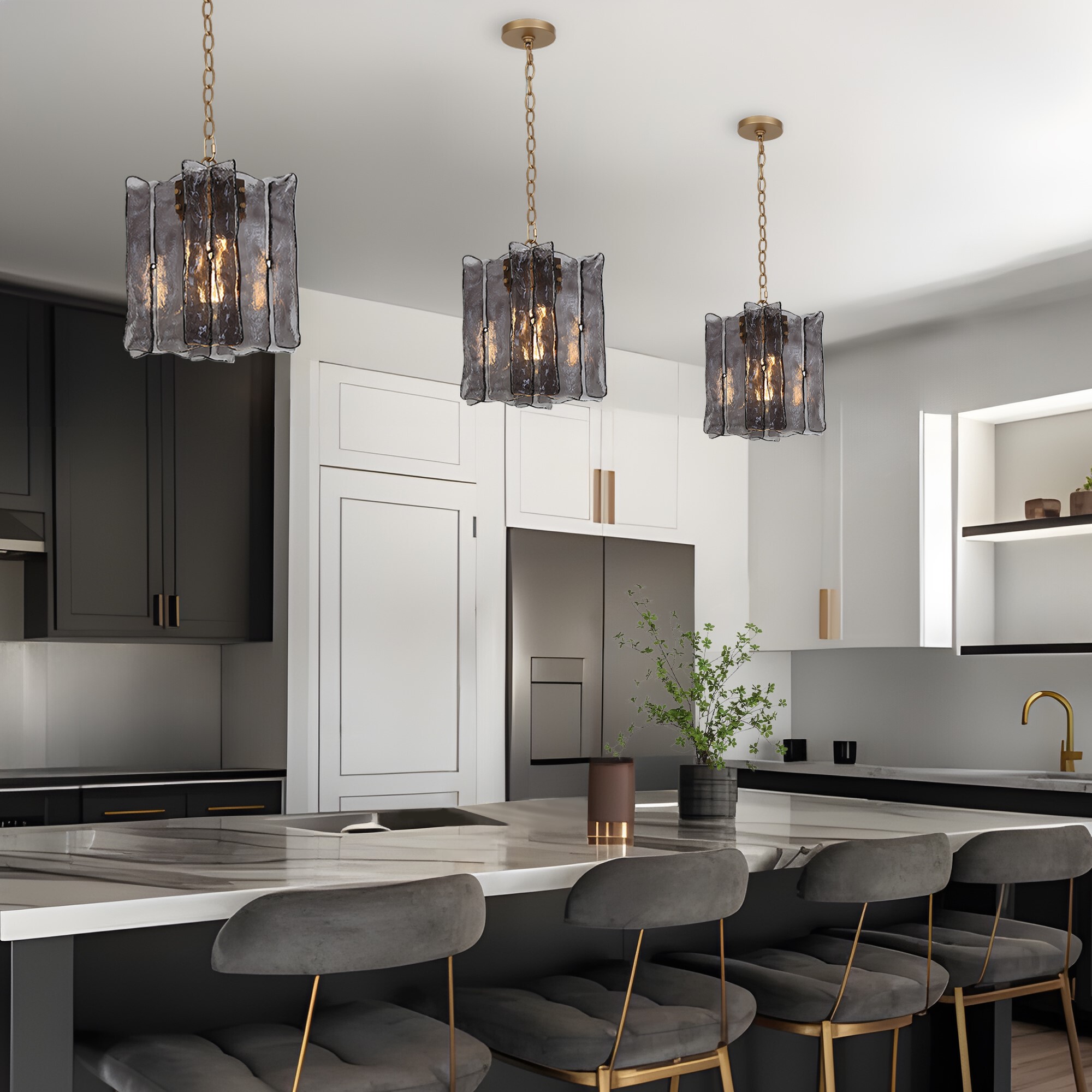 Echonalyri 1 -Light Polished Gold and Black Smoky Gray Modern/contemporary Art glass Geometric Small Hanging Pendant light