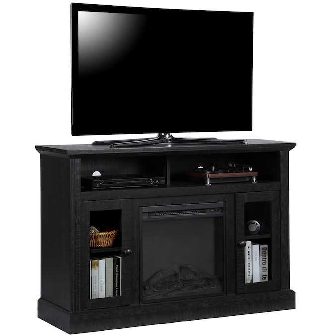 Ameriwood Home 47.24-in W Black Oak TV Stand with Fan-forced Flat Wall Electric Fireplace - Image 2