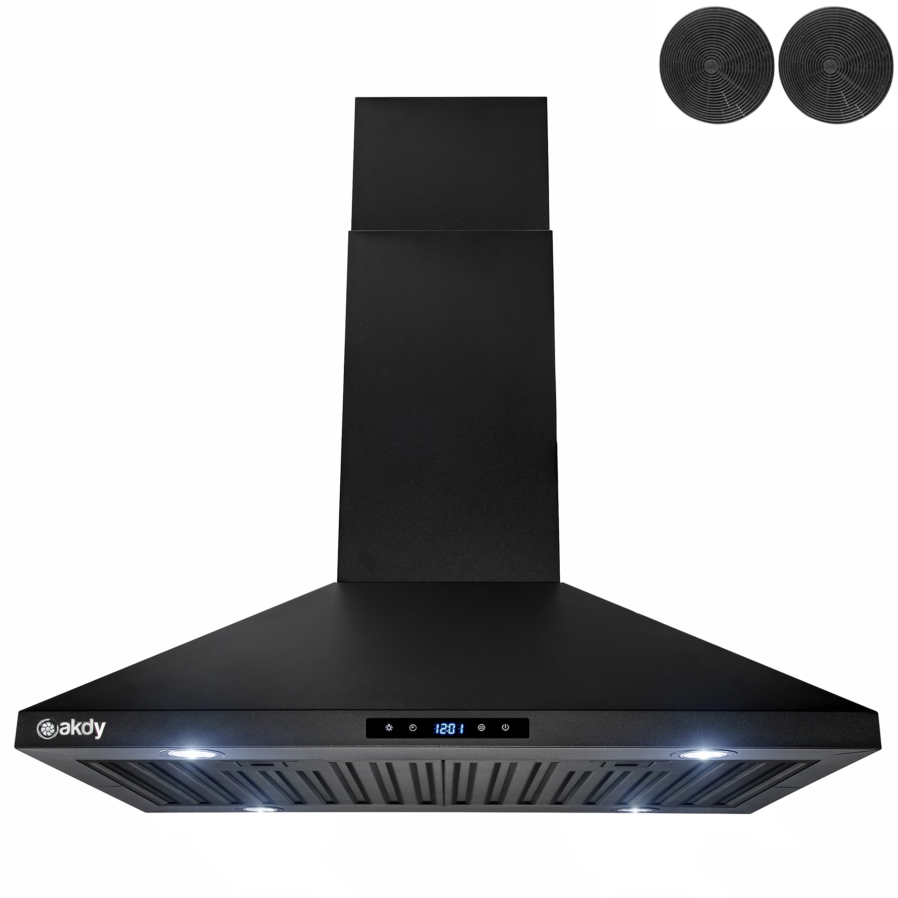 30 inch Convertible 343-CFM Black Painted Island Range Hood with Charcoal Filter