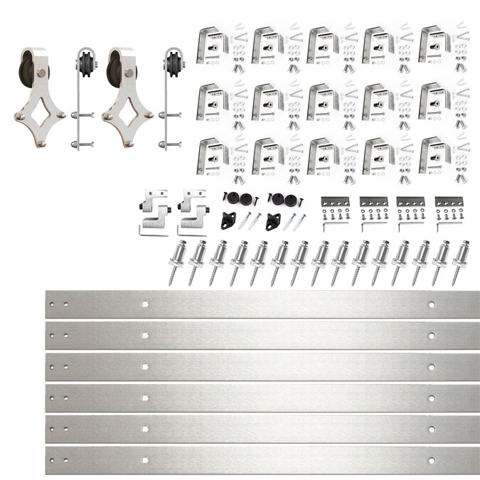HOMACER 240-in Brushed Nickel Indoor Diamond Double Bypass Barn Door Hardware Kit