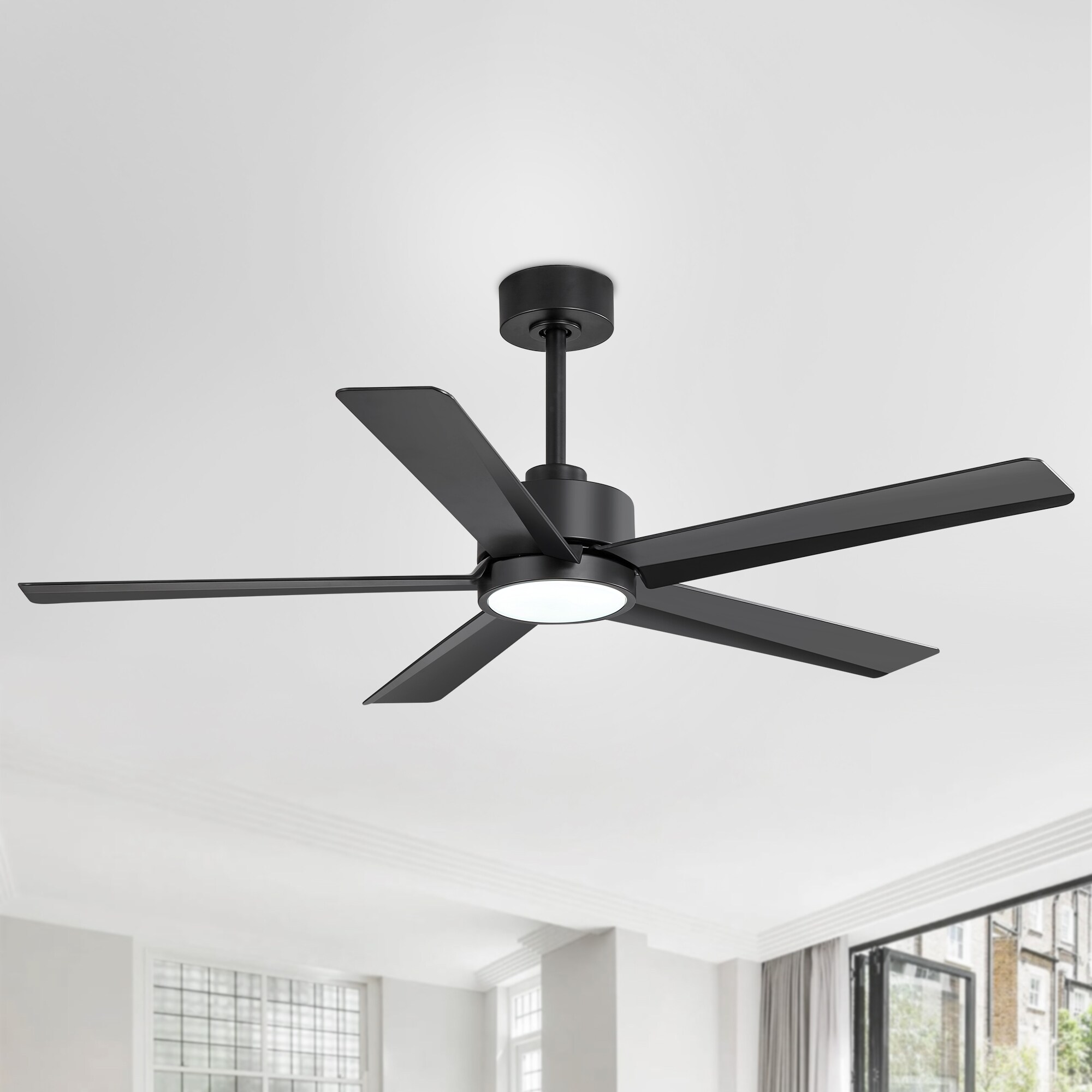 52-in Color-Changing Integrated LED Matte Black with Black Blades Ceiling Fan With Light - Remote Included ( 5 -Blade )