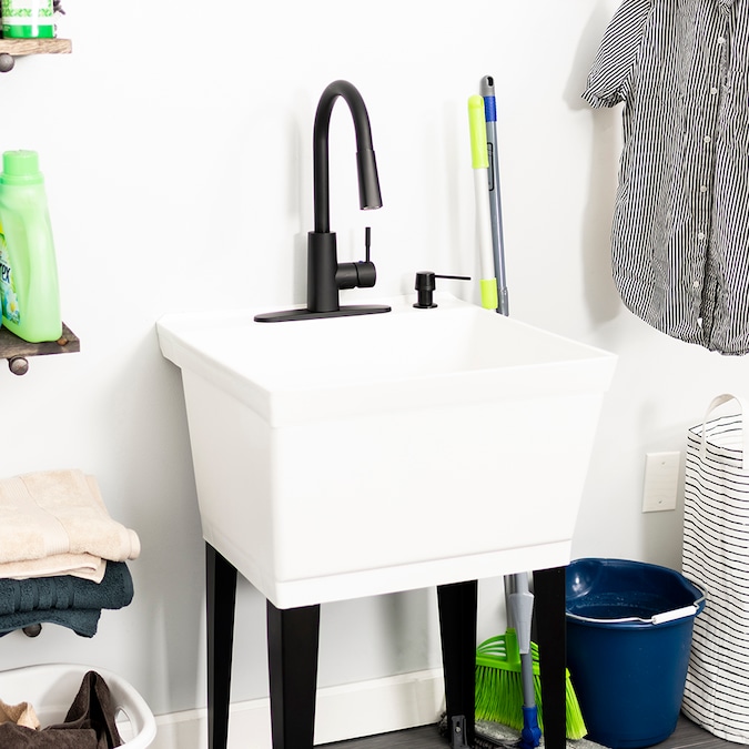 Cambridge Resources 23.5-in x 22.875-in 1-Basin White Freestanding Utility Tub with Drain and Faucet - Image 10