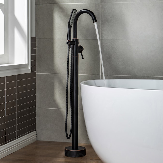 Woodbridge Crater Oil Rubbed Bronze 1-handle Freestanding High-arc Bathtub Faucet with Hand Shower