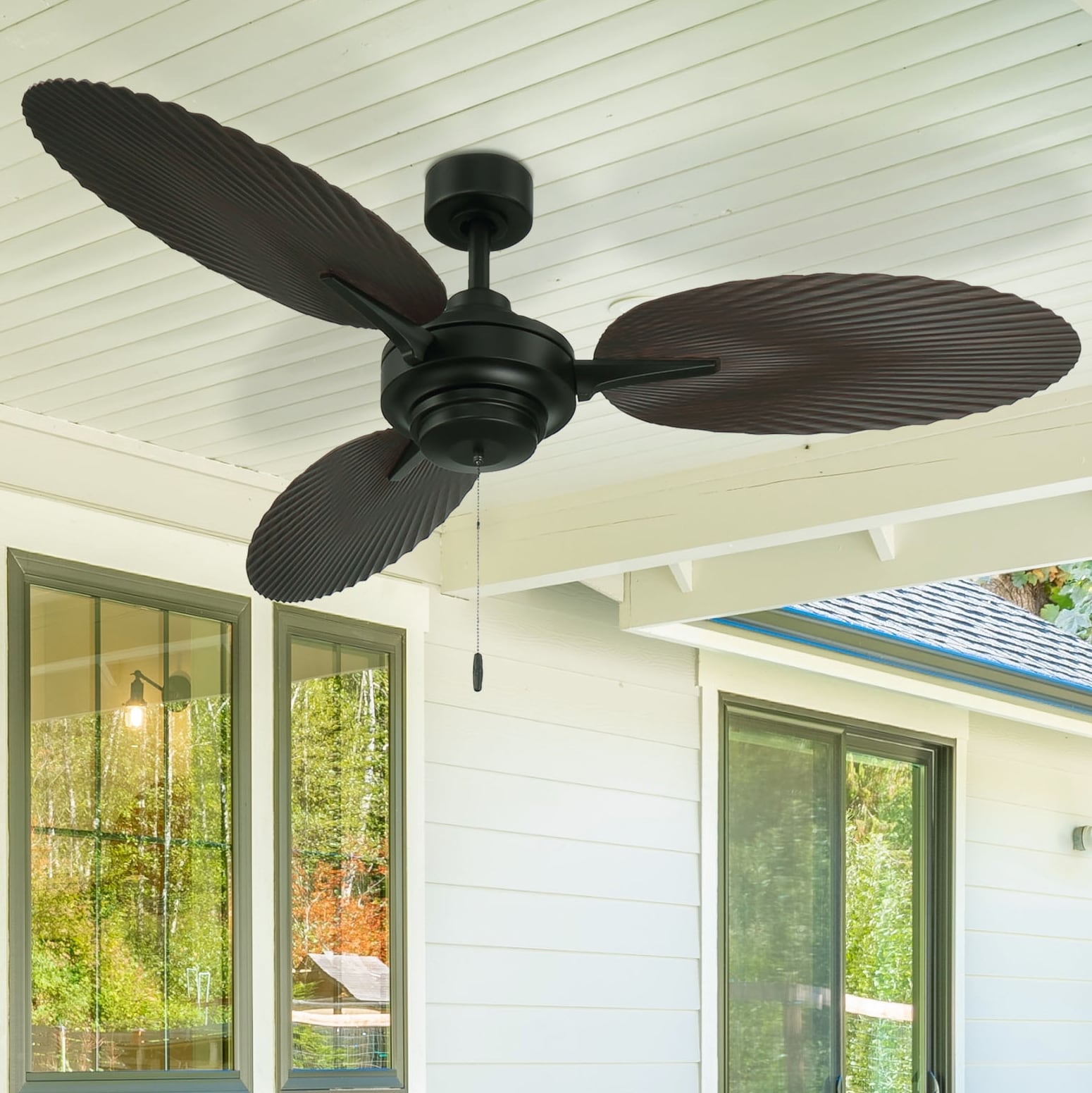 Tropic Palm 54-in Outdoor Matte Black with Dark Teak Blades Ceiling Fan Without Light ( 3 -Blade )