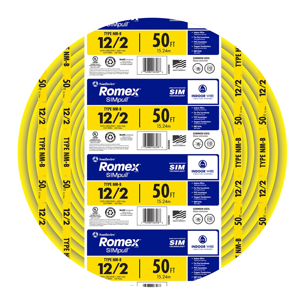 50-ft 12 / 2 / Romex SIMpull Solid Indoor CU NM-B W/G Individual pack ( By-the-roll )