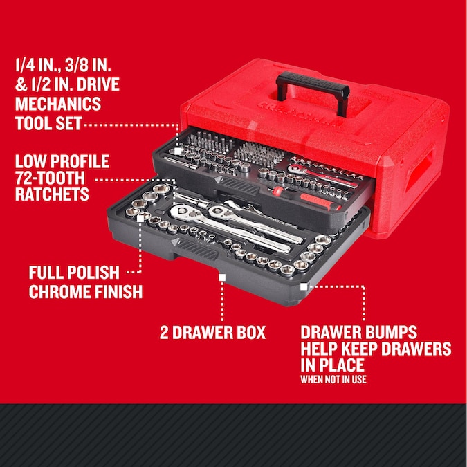 CRAFTSMAN 256-Piece Standard (SAE) and Metric Polished Chrome Mechanics Tool Set with Hard Case - Image 2
