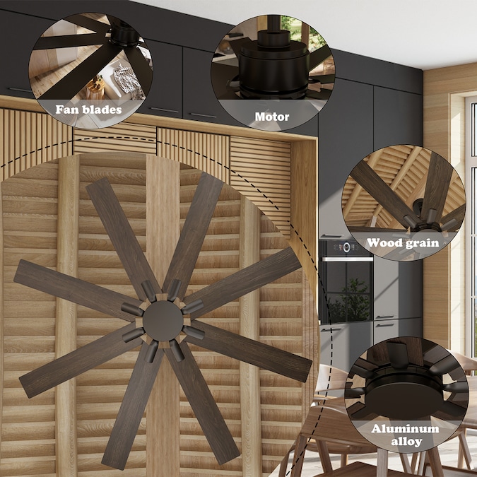 MIDHAM Ceiling Fan 65-in Black with Brown Blades Indoor/Outdoor Ceiling Fan and Remote (8-Blade) - Image 6
