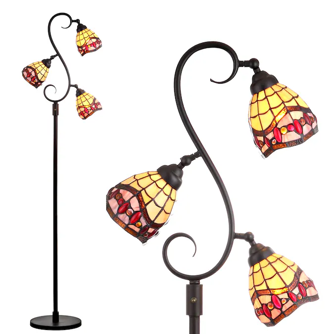 JONATHAN  Y Walker Tiffany-Style 3-Light Traditional 70.5-in Bronze Multi-head Floor Lamp