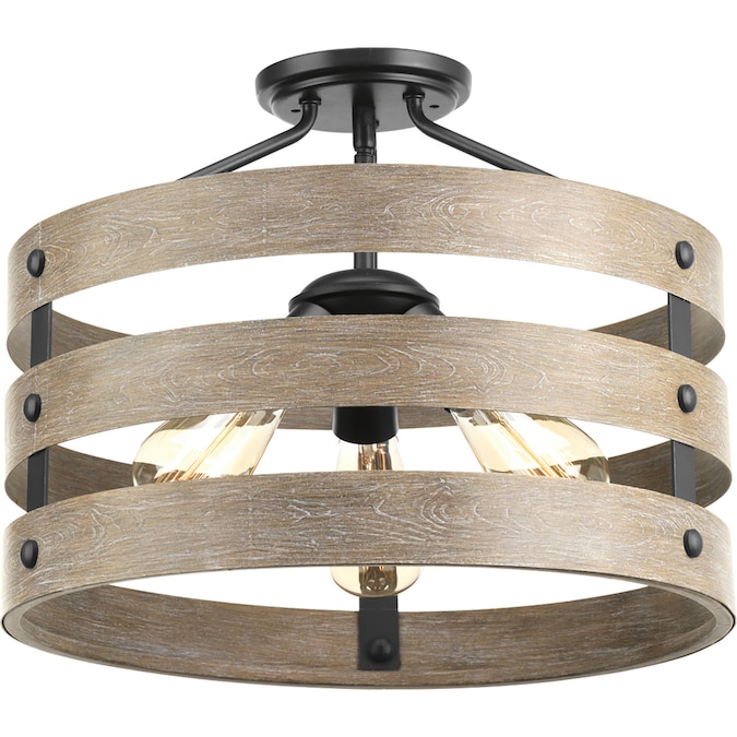 Progress Lighting Gulliver 3-Light 17-in Black Semi Flush Mount Light