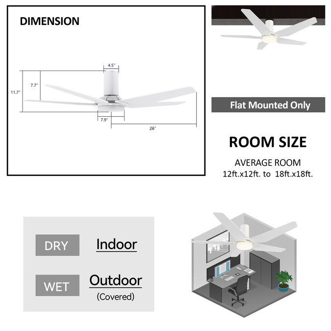 CARRO USA Voyager 52-in White Indoor/Outdoor Flush Mount Smart Ceiling Fan with Light and Remote (5-Blade) - Image 10