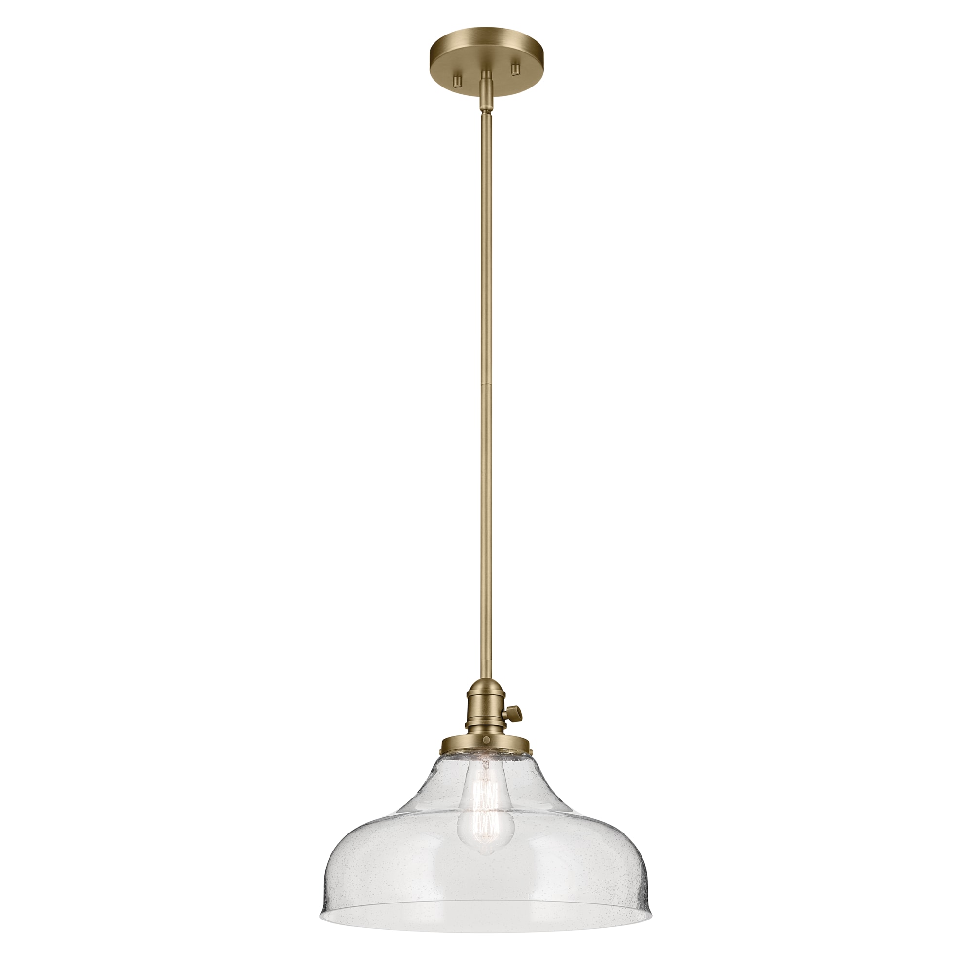 Avery 1 -Light Natural Brass Industrial Seeded glass Cone Medium Hanging Pendant light