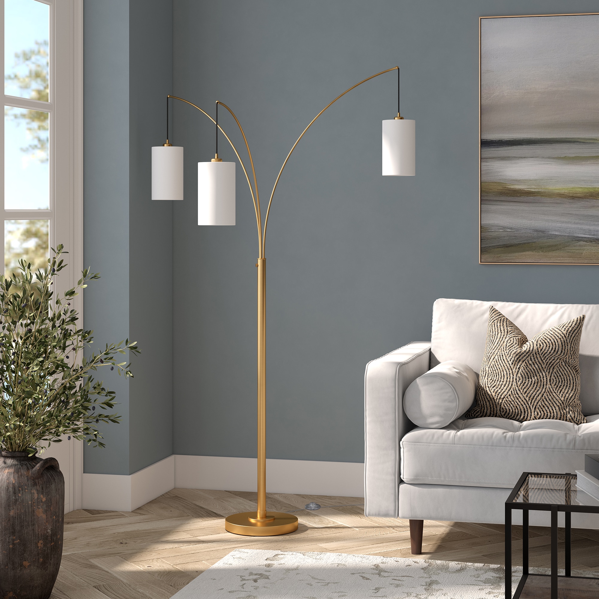 Aspen 83-in Brass Standard Floor Lamp with Fabric Shade